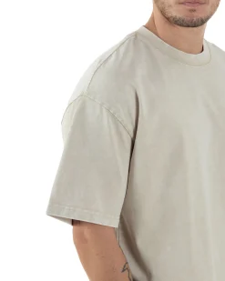 T-shirt Uomo Girocollo Cotone Slavato Maglia Mezze Maniche Tie Dye Basic Oversize Casual Tinta Unita Beige GIOSAL-TS3091A
