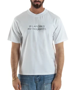 T-shirt uomo girocollo cotone ricamo stampa basic bianco GIOSAL-TS3265A