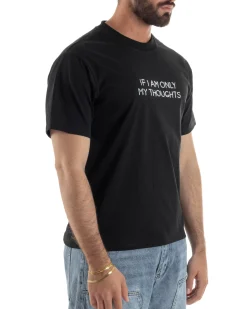 T-shirt uomo girocollo cotone ricamo stampa basic nero GIOSAL-TS3264A