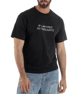 T-shirt uomo girocollo cotone ricamo stampa basic nero GIOSAL-TS3264A
