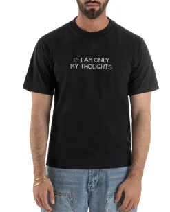T-shirt uomo girocollo cotone ricamo stampa basic nero GIOSAL-TS3264A