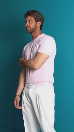 T-shirt uomo girocollo filo maglia sottogiacca casual basic tinta unita bianco GIOSAL-TS3154A