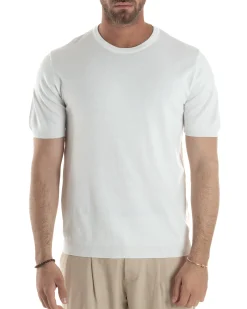 T-shirt uomo girocollo filo maglia sottogiacca casual basic tinta unita bianco GIOSAL-TS3154A
