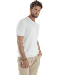 T-shirt uomo girocollo filo maglia sottogiacca casual basic tinta unita bianco GIOSAL-TS3154A