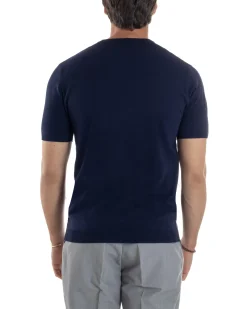 T-Shirt Uomo Girocollo Filo Maglia Sottogiacca Casual Blu TS3158A