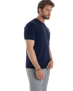 T-Shirt Uomo Girocollo Filo Maglia Sottogiacca Casual Blu TS3158A