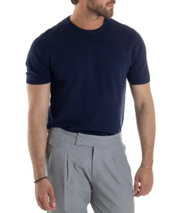 T-Shirt Uomo Girocollo Filo Maglia Sottogiacca Casual Blu TS3158A