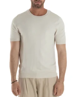 T-Shirt Uomo Girocollo Filo Maglia Sottogiacca Casual Beige TS3155A
