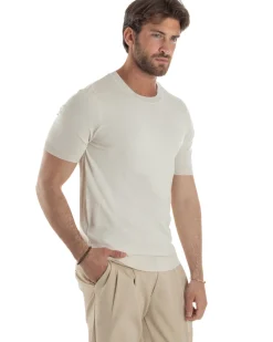 T-Shirt Uomo Girocollo Filo Maglia Sottogiacca Casual Beige TS3155A