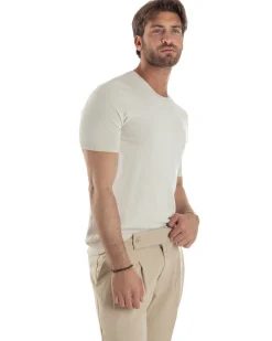 T-Shirt Uomo Girocollo Filo Maglia Sottogiacca Casual Beige TS3155A