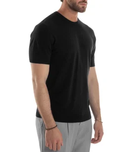 T-Shirt Uomo Girocollo Filo Maglia Sottogiacca Casual Nero TS3153A
