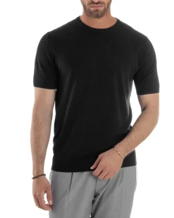 T-Shirt Uomo Girocollo Filo Maglia Sottogiacca Casual Nero TS3153A
