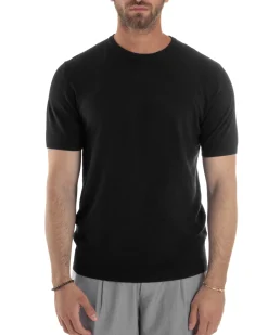 T-Shirt Uomo Girocollo Filo Maglia Sottogiacca Casual Nero TS3153A