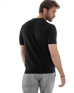 T-Shirt Uomo Girocollo Filo Maglia Sottogiacca Casual Nero TS3153A