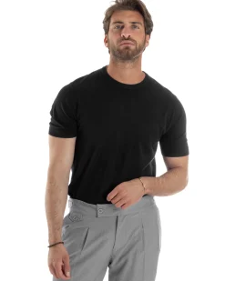 T-Shirt Uomo Girocollo Filo Maglia Sottogiacca Casual Nero TS3153A