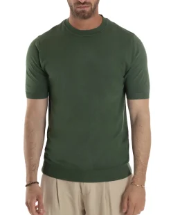T-Shirt Uomo Girocollo Filo Maglia Sottogiacca Casual Verde Militare TS3159A