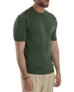 T-Shirt Uomo Girocollo Filo Maglia Sottogiacca Casual Verde Militare TS3159A