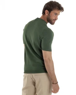 T-Shirt Uomo Girocollo Filo Maglia Sottogiacca Casual Verde Militare TS3159A