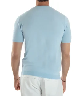 T-Shirt Uomo Girocollo Filo Maglia Sottogiacca Casual Celeste TS3151A