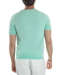 T-Shirt Uomo Girocollo Filo Maglia Sottogiacca Casual Verde Acqua TS3152A