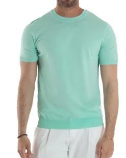 T-Shirt Uomo Girocollo Filo Maglia Sottogiacca Casual Verde Acqua TS3152A