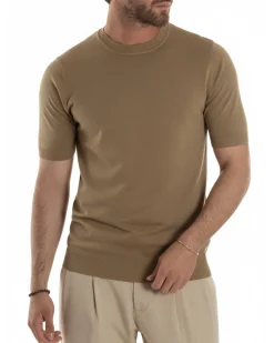 T-shirt uomo girocollo filo maglia sottogiacca casual tabacco GIOSAL-TS3201A