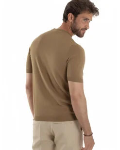 T-shirt uomo girocollo filo maglia sottogiacca casual tabacco GIOSAL-TS3201A