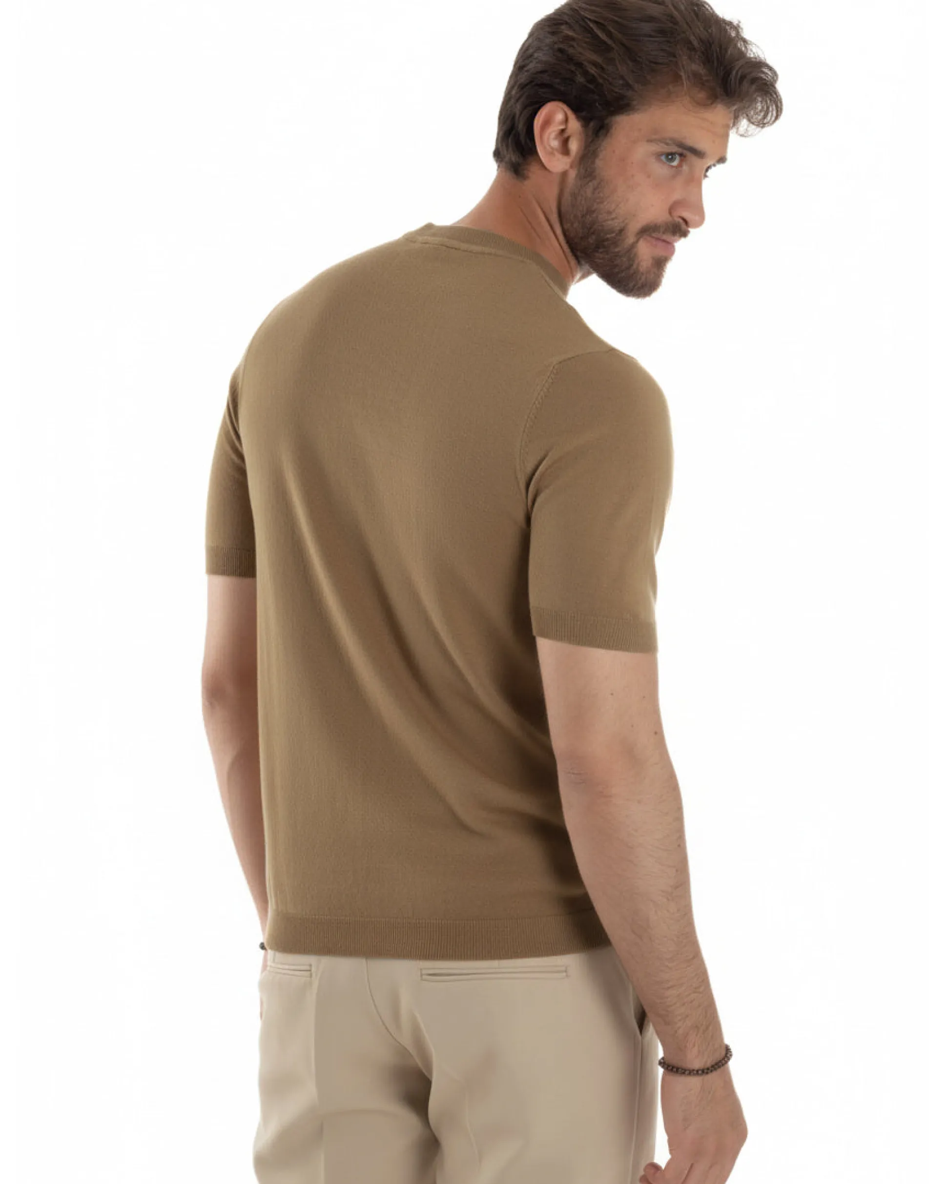 T-shirt uomo girocollo filo maglia sottogiacca casual tabacco GIOSAL-TS3201A