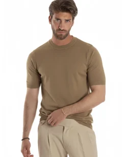 T-shirt uomo girocollo filo maglia sottogiacca casual tabacco GIOSAL-TS3201A