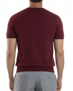 T-shirt uomo girocollo filo maglia sottogiacca casual bordeaux GIOSAL-TS3200A