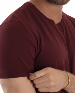 T-shirt uomo girocollo filo maglia sottogiacca casual bordeaux GIOSAL-TS3200A