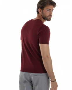 T-shirt uomo girocollo filo maglia sottogiacca casual bordeaux GIOSAL-TS3200A