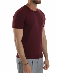 T-shirt uomo girocollo filo maglia sottogiacca casual bordeaux GIOSAL-TS3200A