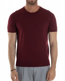 T-shirt uomo girocollo filo maglia sottogiacca casual bordeaux GIOSAL-TS3200A