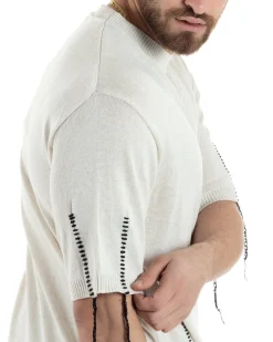 T-Shirt Uomo Girocollo Maglia In Filo Tinta Unita Beige GIOSAL-TS2990A