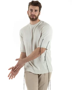 T-Shirt Uomo Girocollo Maglia In Filo Tinta Unita Beige GIOSAL-TS2990A