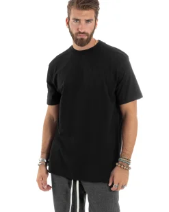 T-shirt Uomo Girocollo Mezze Maniche Cotone Premium Maglia Basic Casual Tinta Unita Nero GIOSAL-TS3082A