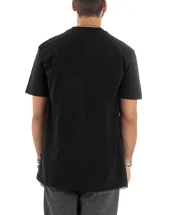 T-shirt Uomo Girocollo Mezze Maniche Cotone Premium Maglia Basic Casual Tinta Unita Nero GIOSAL-TS3082A