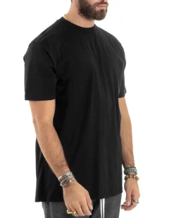 T-shirt Uomo Girocollo Mezze Maniche Cotone Premium Maglia Basic Casual Tinta Unita Nero GIOSAL-TS3082A