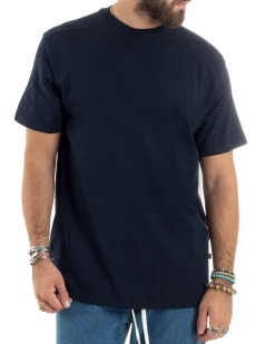 T-shirt Uomo Girocollo Mezze Maniche Cotone Premium Maglia Basic Casual Tinta Unita Blu GIOSAL-TS3084A