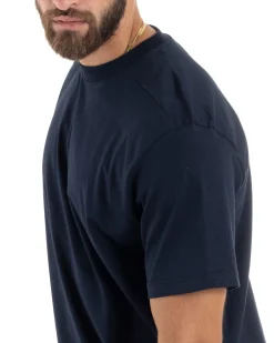 T-shirt Uomo Girocollo Mezze Maniche Cotone Premium Maglia Basic Casual Tinta Unita Blu GIOSAL-TS3084A