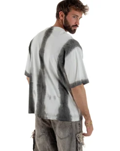 T-shirt uomo girocollo oversize fantasia tie-dye bianco GIOSAL-TS3262A