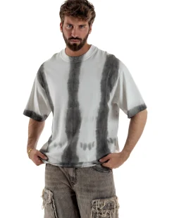 T-shirt uomo girocollo oversize fantasia tie-dye bianco GIOSAL-TS3262A