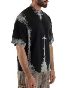 T-shirt uomo girocollo oversize fantasia tie-dye nero GIOSAL-TS3261A
