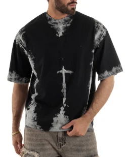 T-shirt uomo girocollo oversize fantasia tie-dye nero GIOSAL-TS3261A