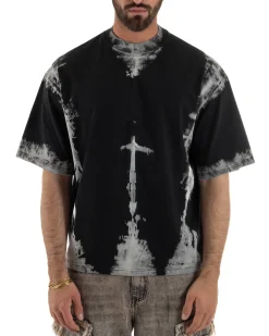 T-shirt uomo girocollo oversize fantasia tie-dye nero GIOSAL-TS3261A