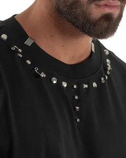T-shirt uomo girocollo oversize borchie basic nero GIOSAL-TS3260A