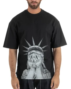 T-shirt uomo girocollo oversize streetwear con stampa nero GIOSAL-TS3308A