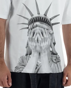 T-shirt uomo girocollo oversize streetwear con stampa bianco GIOSAL-TS3307A