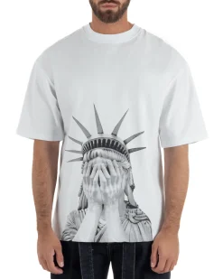 T-shirt uomo girocollo oversize streetwear con stampa bianco GIOSAL-TS3307A